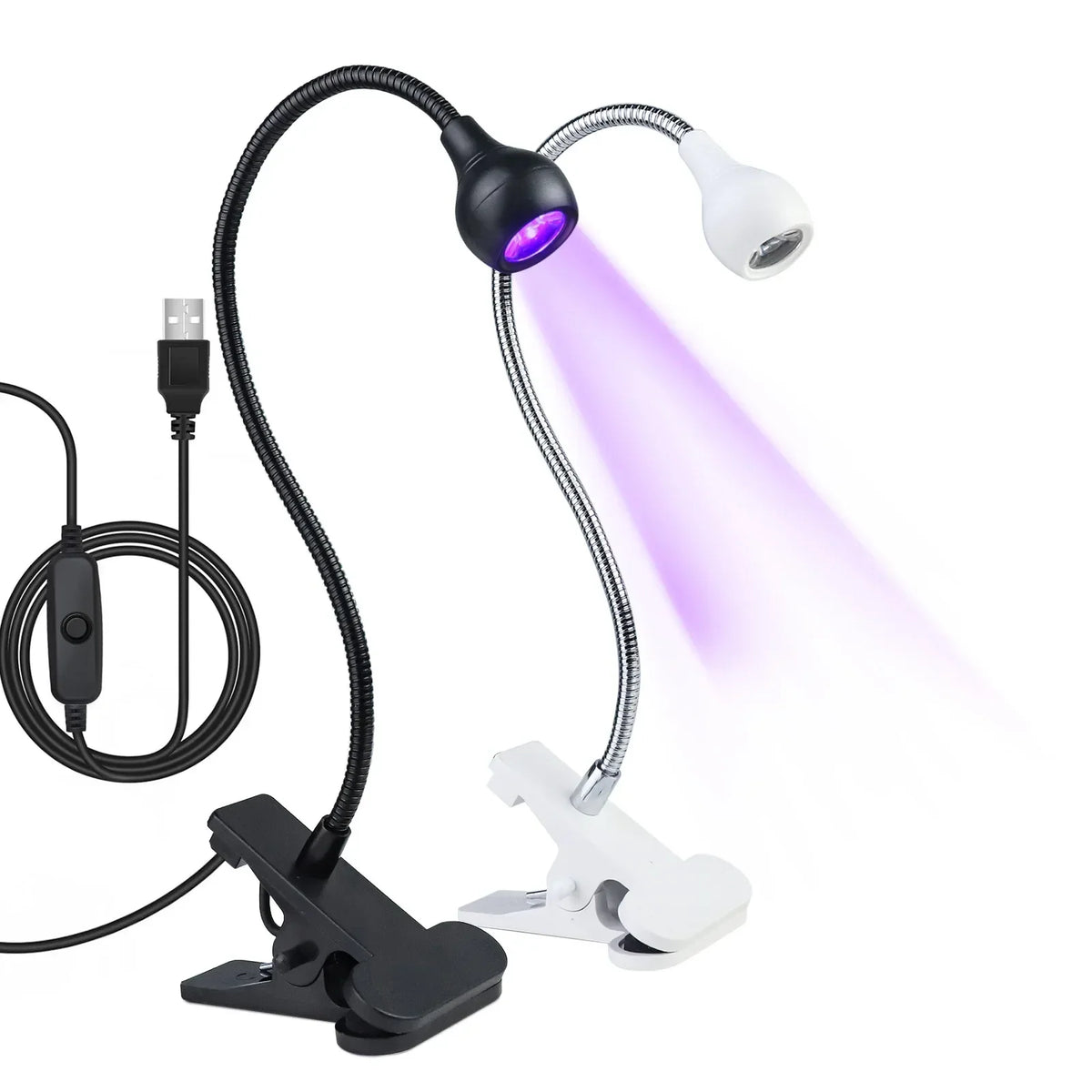 Blushimmer LED UV nail dryer, portable mini USB nail lamp with flexible clip-on design for gel polish drying.