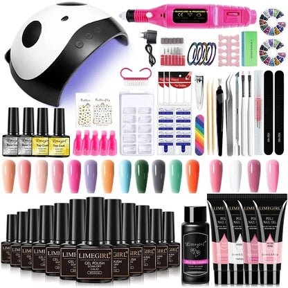 Blushimmer Limegirl nail set with 54W UV nail lamp, 18/12/7 gel polish colors, nail drill, and tools for professional manicures.