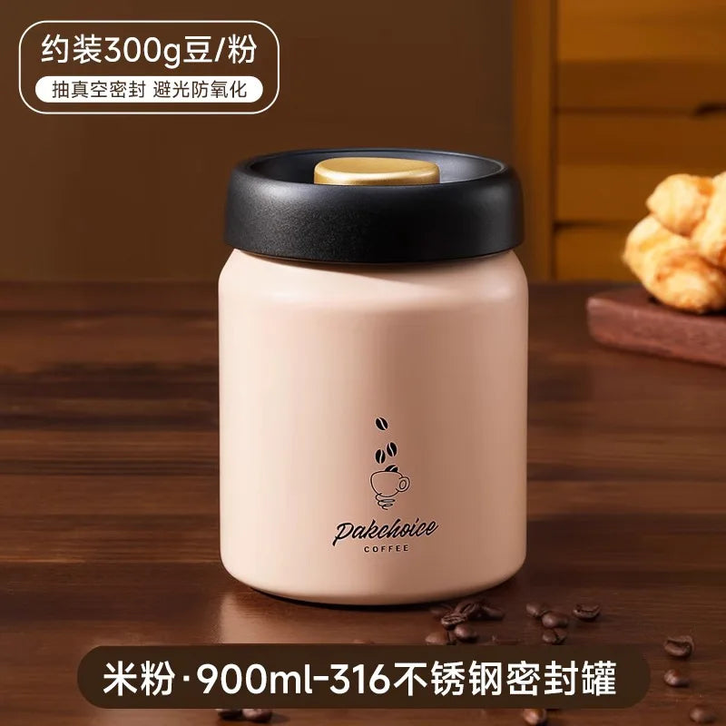 Press-type Coffee Beans Vacuum Sealed Tank Coffee Bean Storage Bottle Stainless Steel Food Grains Tea Candy Storage Jar
