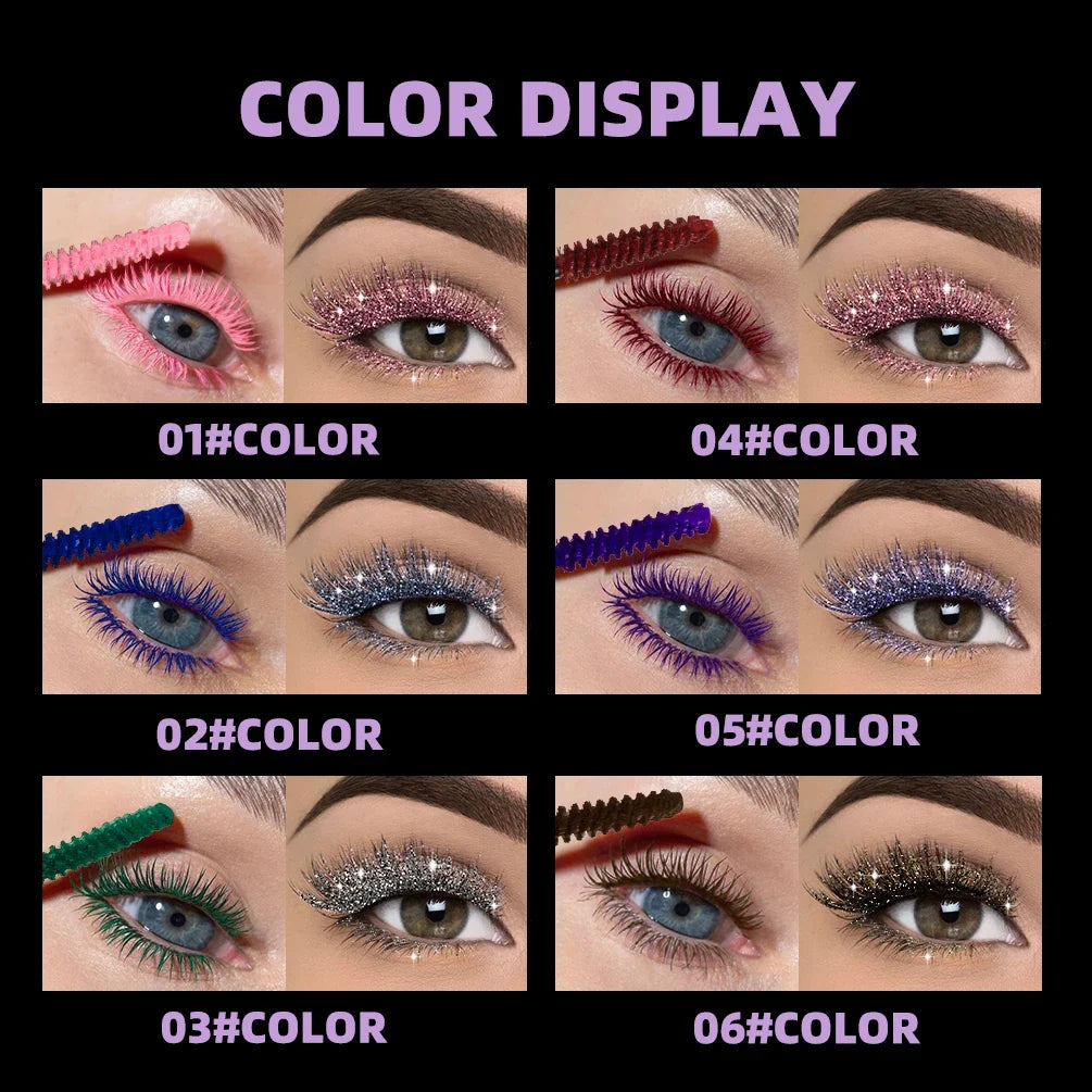Blushimmer Qibest Double Ended Diamond Glitter Waterproof 4D Fiber Mascara with sparkling glitter and volumizing brush.