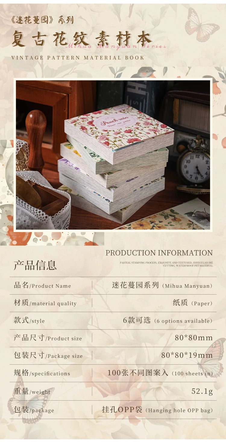 100pcs Vintage Paper Multi Style Deco Retro Stationery Supplies Writing Paper Junk Journal Label Scrapbooking Material Supplies