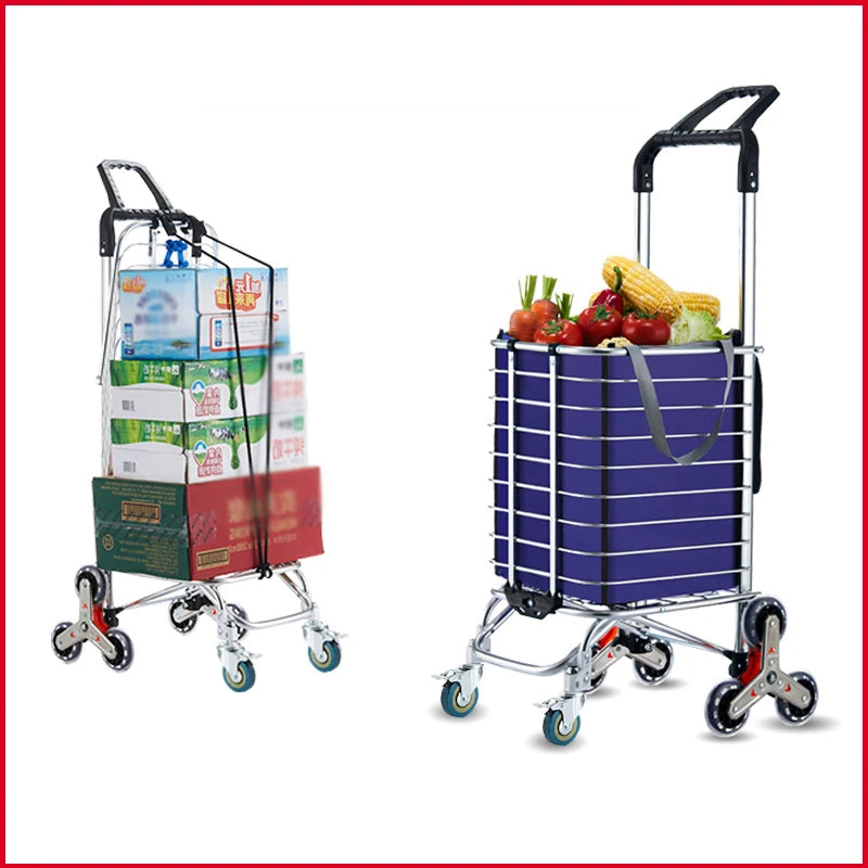 Grocery Cart Portable Aluminum Alloy Shopping Folding Trolley Big Capacity Lightweight Step Climbing Folded Trolley