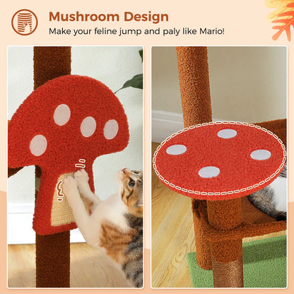 Multi-level Aiwang Pet cat tree with scratching posts, removable scratcher, large condo, hammock, and mushroom-shaped platforms for indoor cats