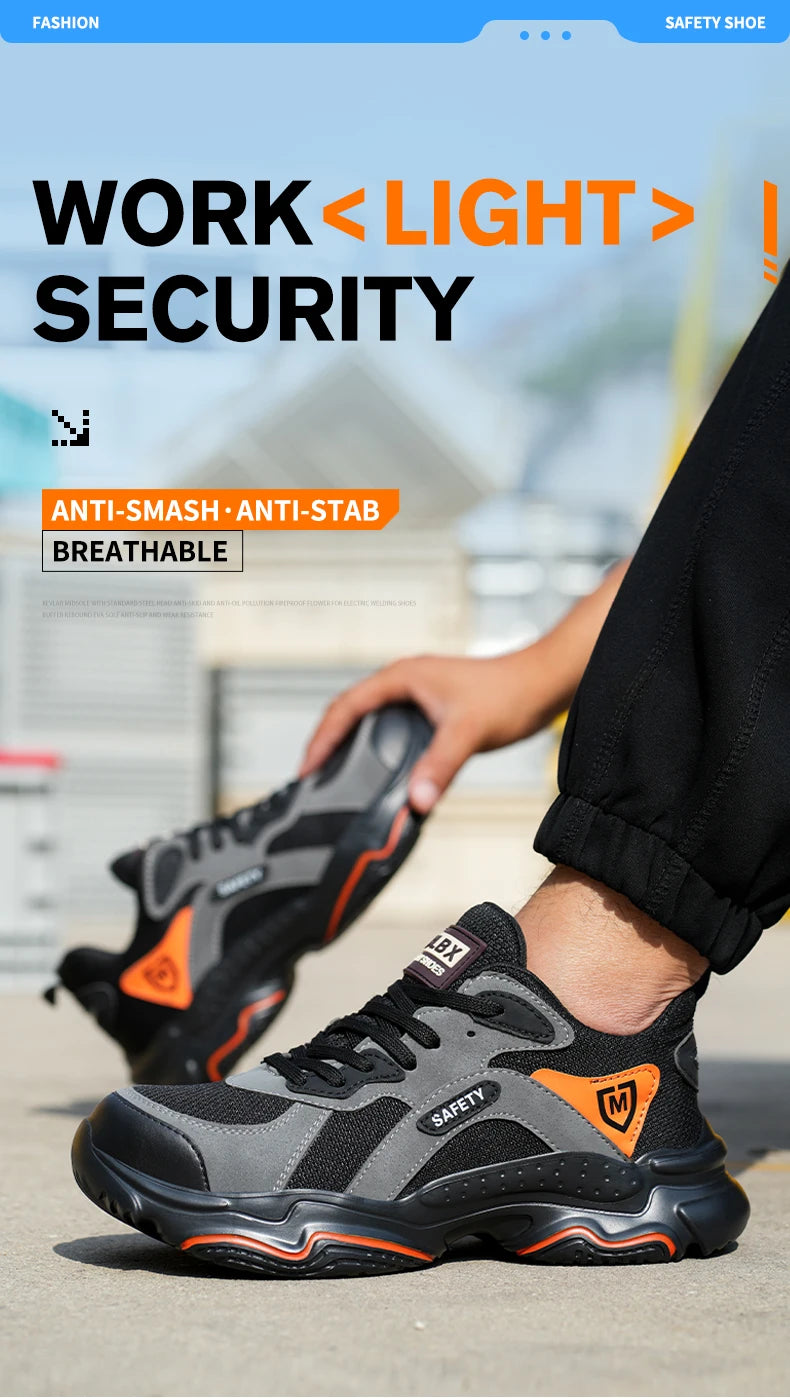 Slip On Safety Shoes Work Boots Steel Toe Men Non-Slip Lightweight Breathable Industrial Shoes Anti shock Protective Boots