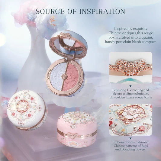 Blushimmer Flower Knows Butterfly Cloud Collar Collection Rouge Box with Brightening Blush Duo Powder, 6g, featuring vibrant auxiliary colors