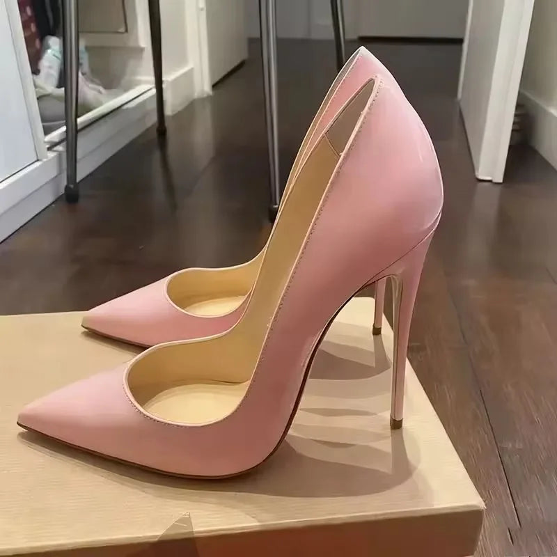 12cm 10cm Thin High Heels Sexy Patent Leather Pointed Toe Comfortable Stilettos Celebrity For Pumps OL Black dress Shoes Ladies