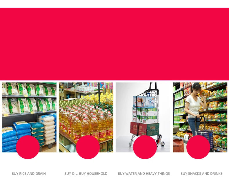 Grocery Cart Portable Aluminum Alloy Shopping Folding Trolley Big Capacity Lightweight Step Climbing Folded Trolley