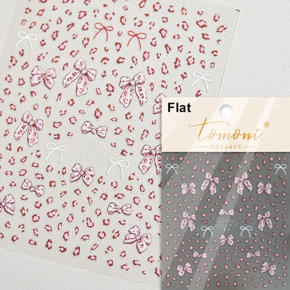 French leopard print bowknot lace ribbon with rhinestones and pearls for manicure decoration, by Blushimmer.