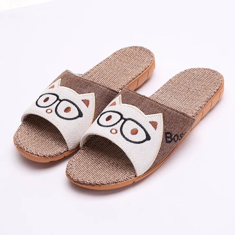 New Cartoon Children's Home Linen Slippers Indoor Non-slip Breathable Thick Bottom Couple Men and Women Sandals and Slippers