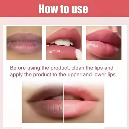 Blushimmer whitening lip balm with moisturizing, exfoliating, and repairing properties for chapped, oily lips.