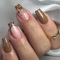 Blushimmer 3D bowknot pearl leopard French nude almond false nails with detachable press-on style for fashionable nail art.