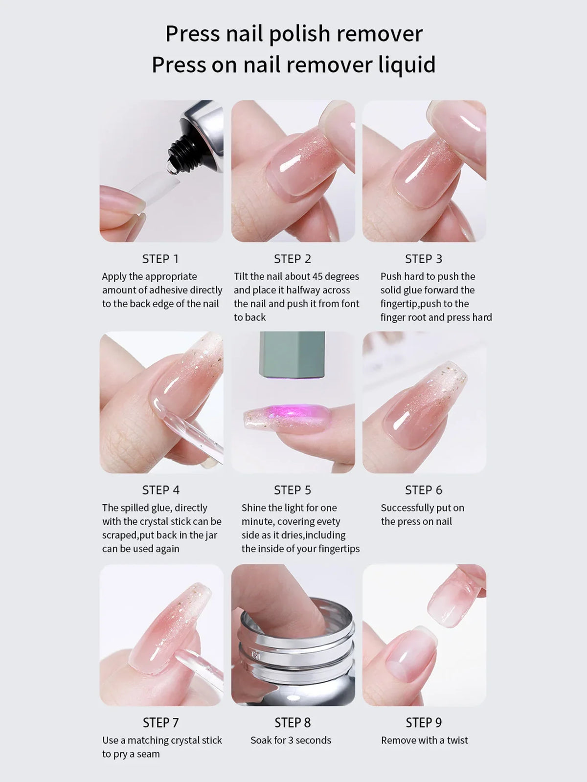 Blushimmer 80ml Magic Fast Nail Gel Polish Remover with UV soak-off, semi-permanent varnish removal tools for manicures.