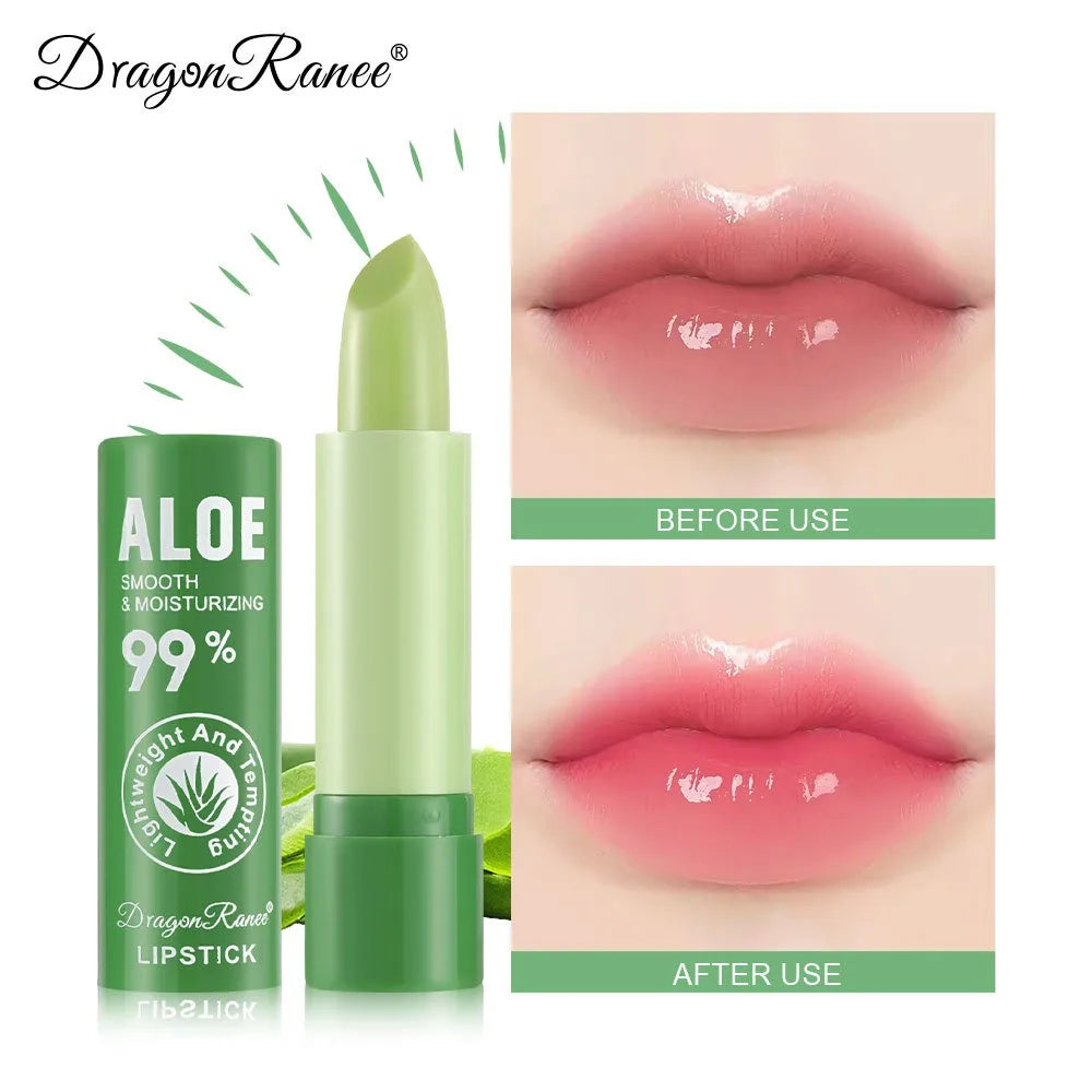 Blushimmer aloe lipstick featuring color-changing, long-lasting, moisturizing lip balm for nourishing and hydrating lips.