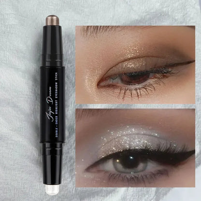 Blushimmer dual-ended eyeshadow stick with matte and shimmer shades, waterproof, long-lasting cream pencil for smoky or natural looks.