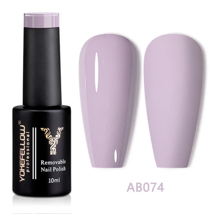 Blushimmer YOKEFELLOW 10ml translucent pink gel nail polish in a jar, showcasing the gel's smooth, glossy texture for long-lasting manicures.