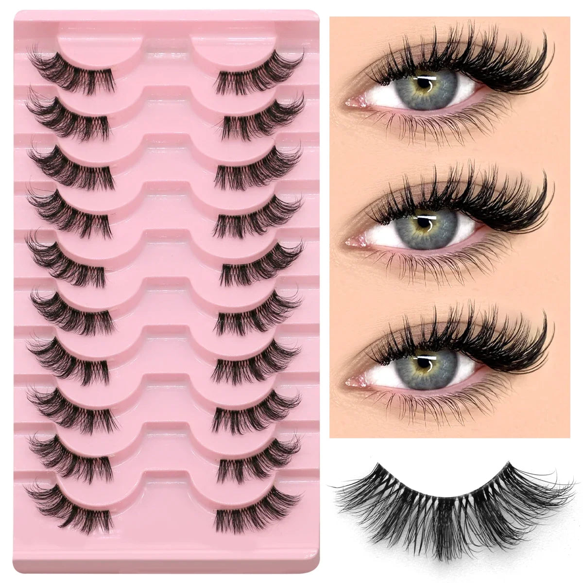 Blushimmer GROINNEYA half lashes with soft, natural look faux mink wispy style, clear band for eyelash extension and makeup use