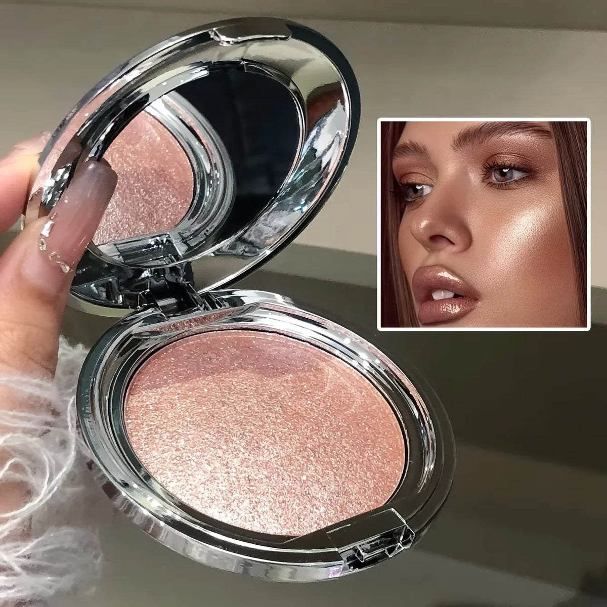 Blushimmer Monochrome Highlighter Cream with diamond sparkle, pearlescent texture, glowing finish, ideal for contouring and natural blush.