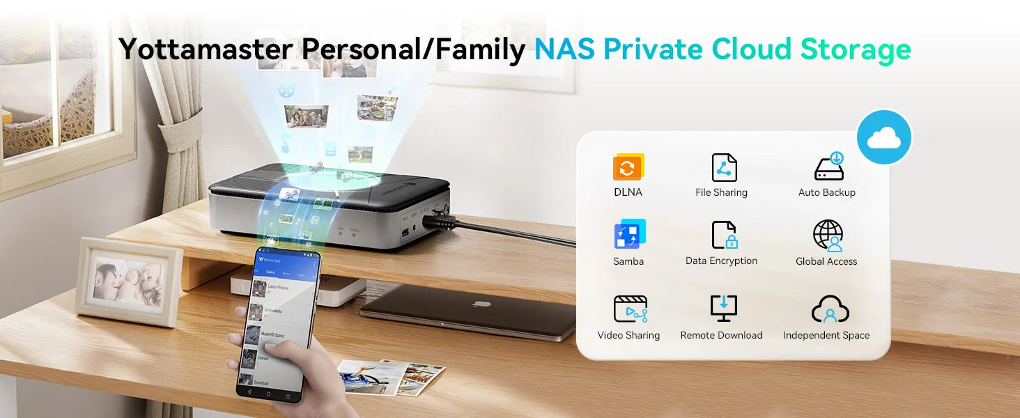 Yottamaster Networkable Private Cloud NAS Enclosure for 2.5 /3.5 "SATA HDD SSD Network Attached Storage Personal Private Cloud