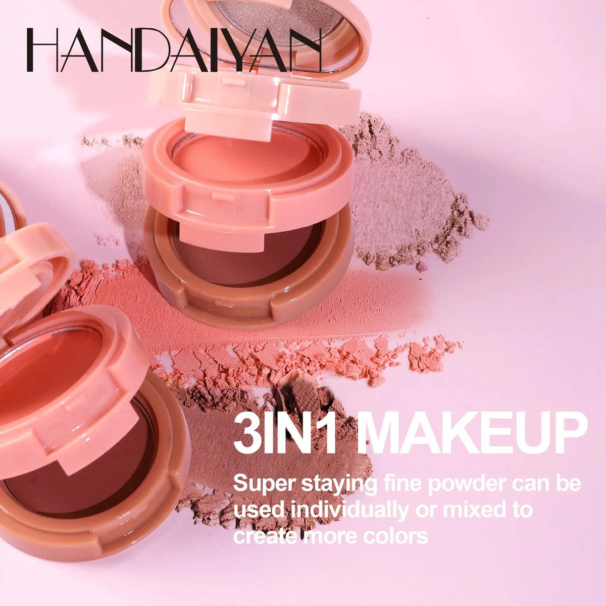 Blushimmer 3-in-1 matte highlighter contour blush palette with pearly shiny face powders for professional makeup application