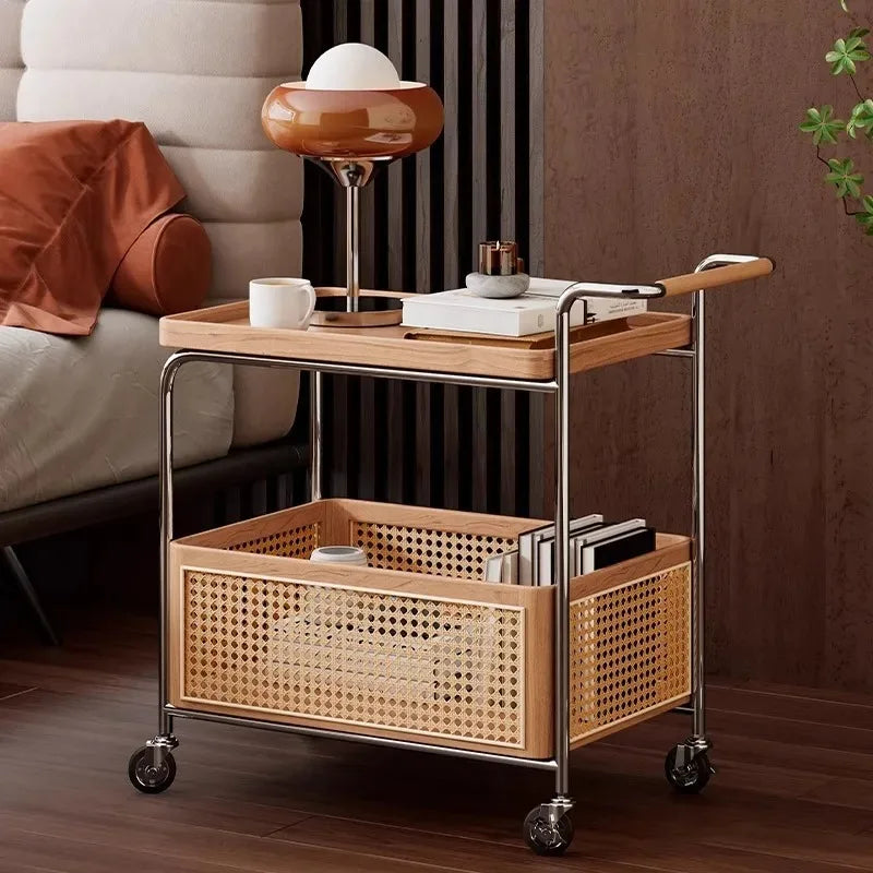 Luxury Design Home Indoor Furniture Brown Solid Wood Mobile Storage Trolley Mobile bar Cart for Home snack cart for parties