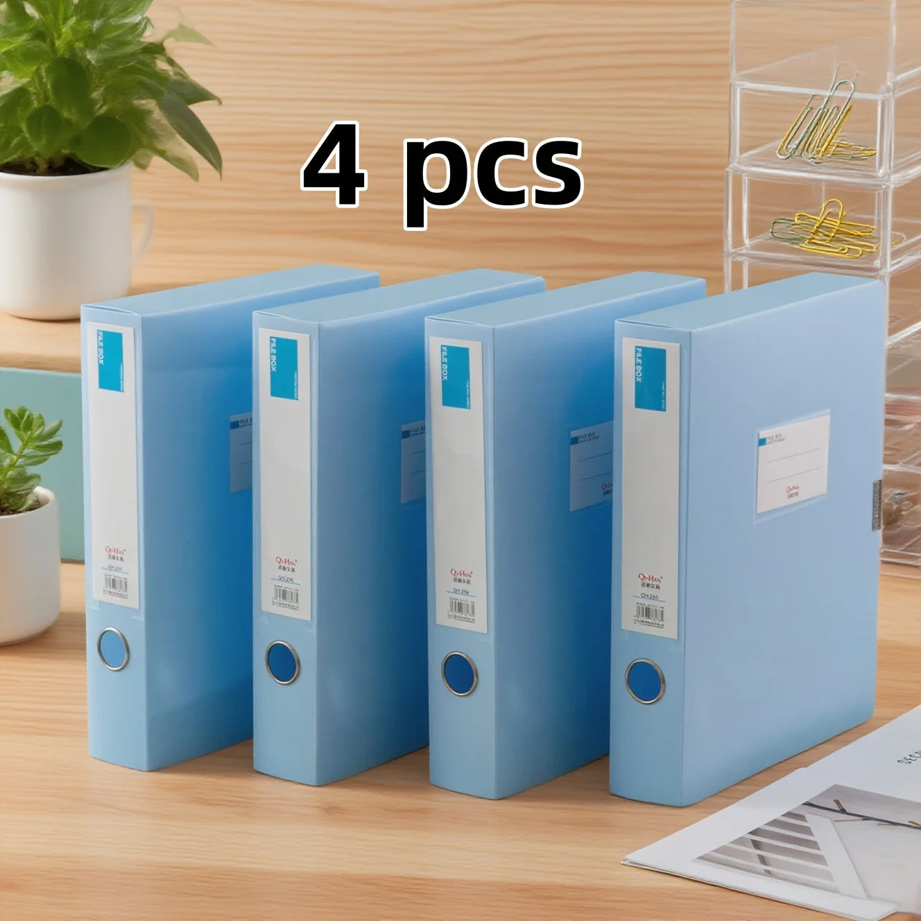 4-Piece Set of File Boxes, A4 Document Boxes, Office Desk Storage Boxes, Large-Capacity Contract Folder Storage, Office Supplies