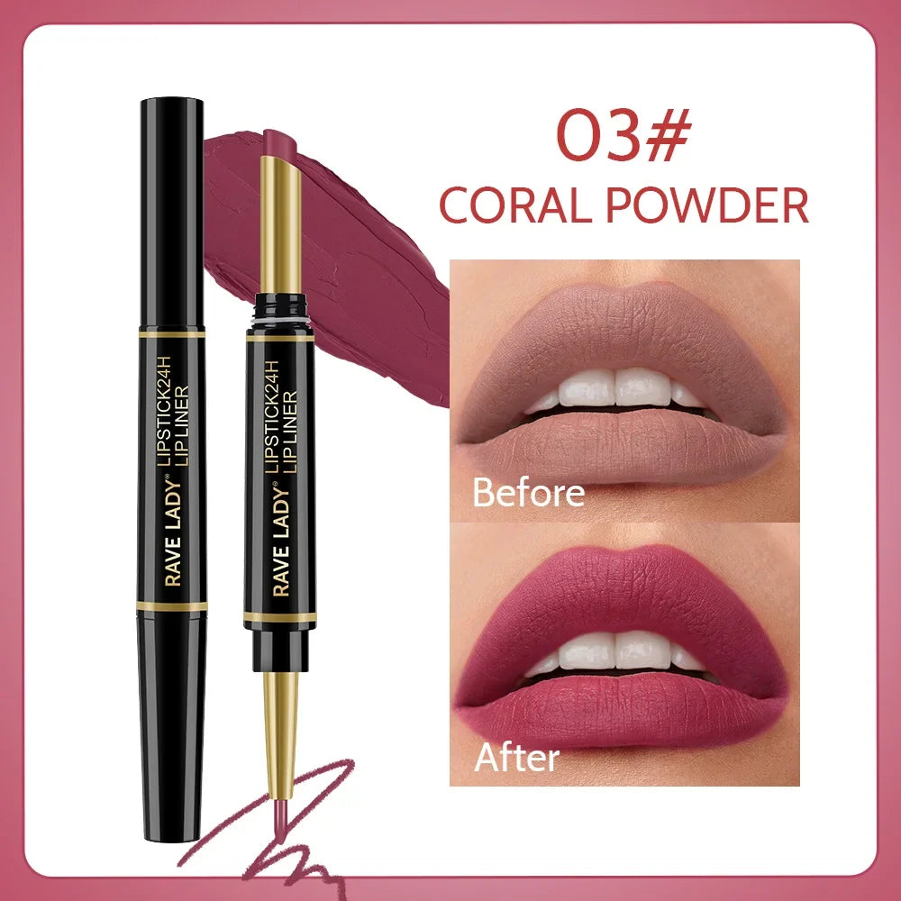 Blushimmer Rave Lady 2-in-1 matte lipstick and lipliner pencil in sexy red, waterproof, long-lasting makeup, Christmas gift set