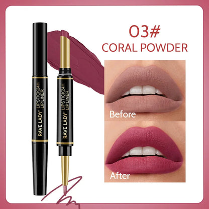 Blushimmer Rave Lady 2-in-1 matte lipstick and lipliner pencil in sexy red, waterproof, long-lasting makeup, Christmas gift set