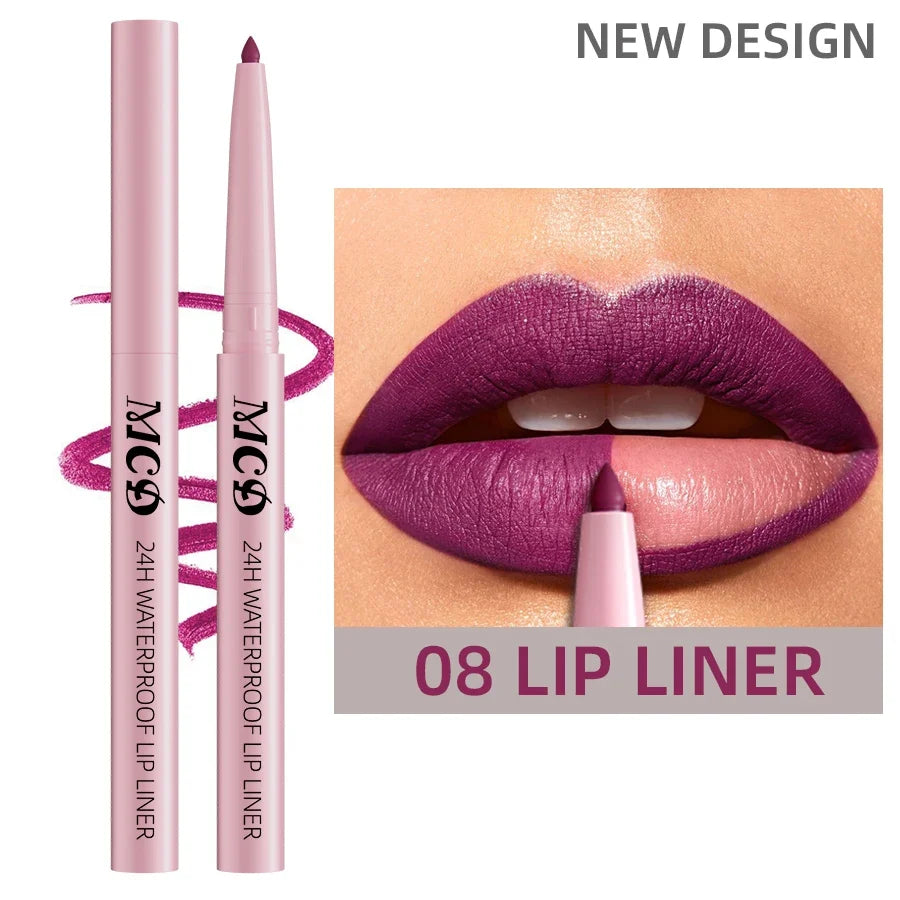 Blushimmer waterproof matte lip liner in sexy red shade, showing the lip contour and natural lip color with hydrating lip makeup.
