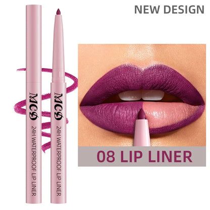 Blushimmer waterproof matte lip liner in sexy red shade, showing the lip contour and natural lip color with hydrating lip makeup.