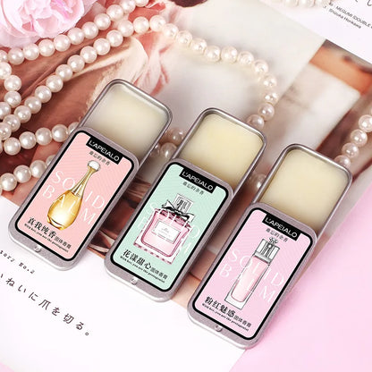 Blushimmer woman body pheromone perfume solid balm with long-lasting, light fragrance in portable solid container.