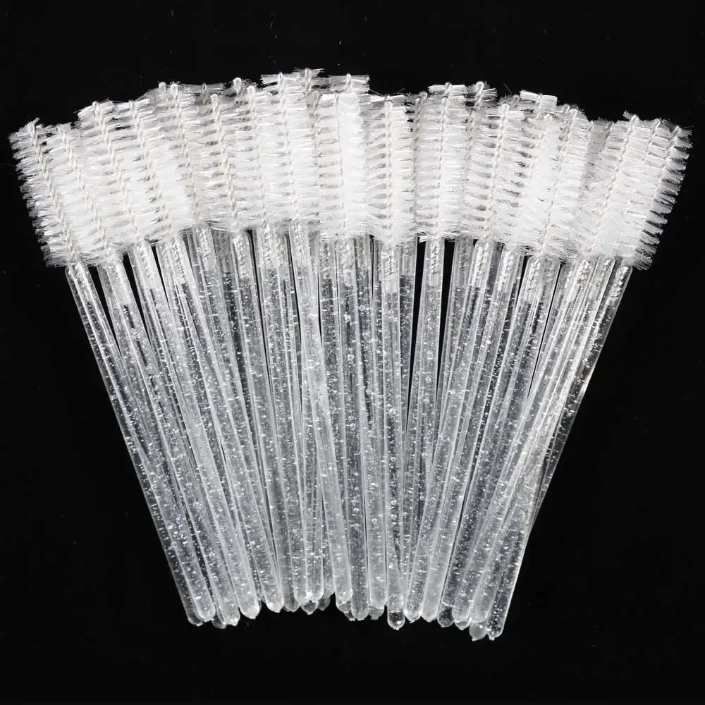 Set of 50 disposable crystal eyelash brushes with diamond handles and mascara wands for eyebrow and lash extensions by Blushimmer