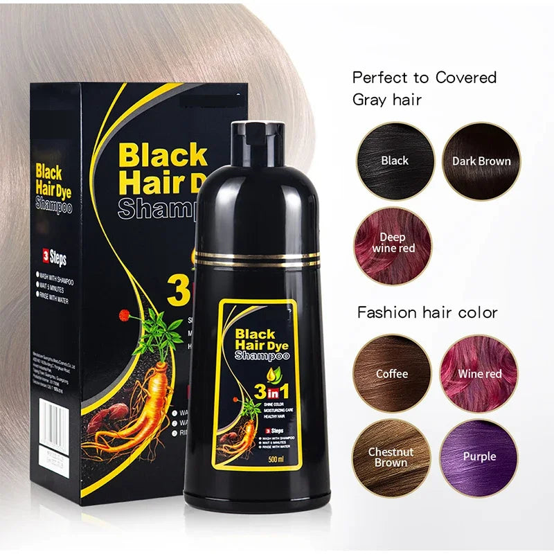 30ml/500ml 3-in-1 Quick Hair Dye Shampoo Natural Black Herbal Hair Dye Moisturizes Mild Hair Dye Conditioner Hair Care Products