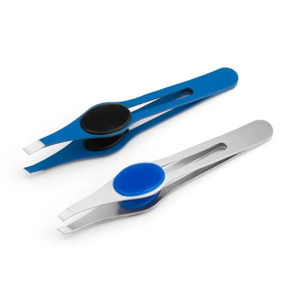 Blushimmer stainless steel eyebrow tweezer with slanted tips for precise hair removal and eyebrow shaping.
