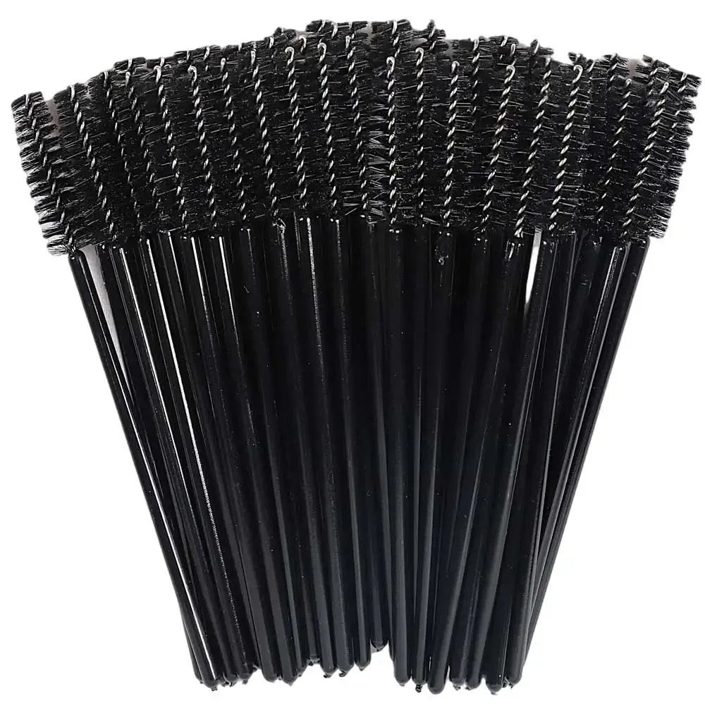 Set of 50 disposable makeup eyelash brushes with diamond handles, mascara wands, and eyebrow applicators for lash extensions by Blushimmer.