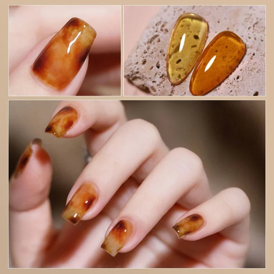 Blushimmer RSNAIL 10g amber gel nail polish in crystal brown, showing translucent, glossy gel for DIY nail art and UV gel manicures.
