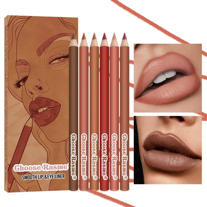 Set of 6 Blushimmer waterproof lip liner pens in nude shades, featuring sleek design and non-stick, sweat-proof formula.