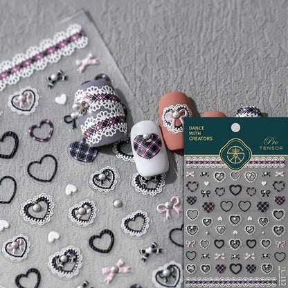 Colorful Cat's Eye 5D gradient European love heart gem nail art stickers with crystal wing design, self-adhesive manicure decals by Blushimmer.