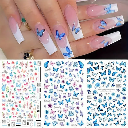 Elegant Butterfly Nail Manicure Stickers Blue Butterflies Leopard Retro Flowers Adhesive Decal Wedding Charm Manicure Tips