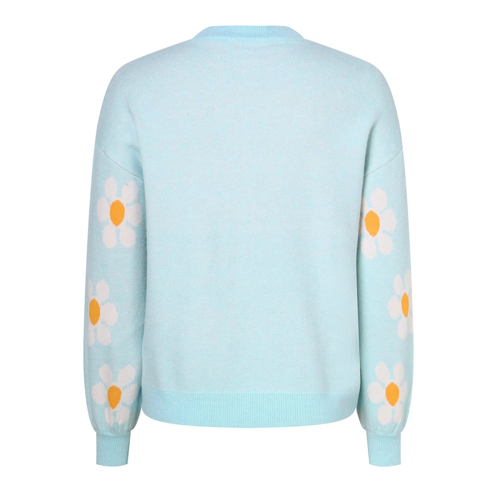 2024 Fall Sweater Women Fashion Round Neck Flower Printed Long Sleeve Ribbed Knitted Pullover Popular Top Autumn Winter Outfits