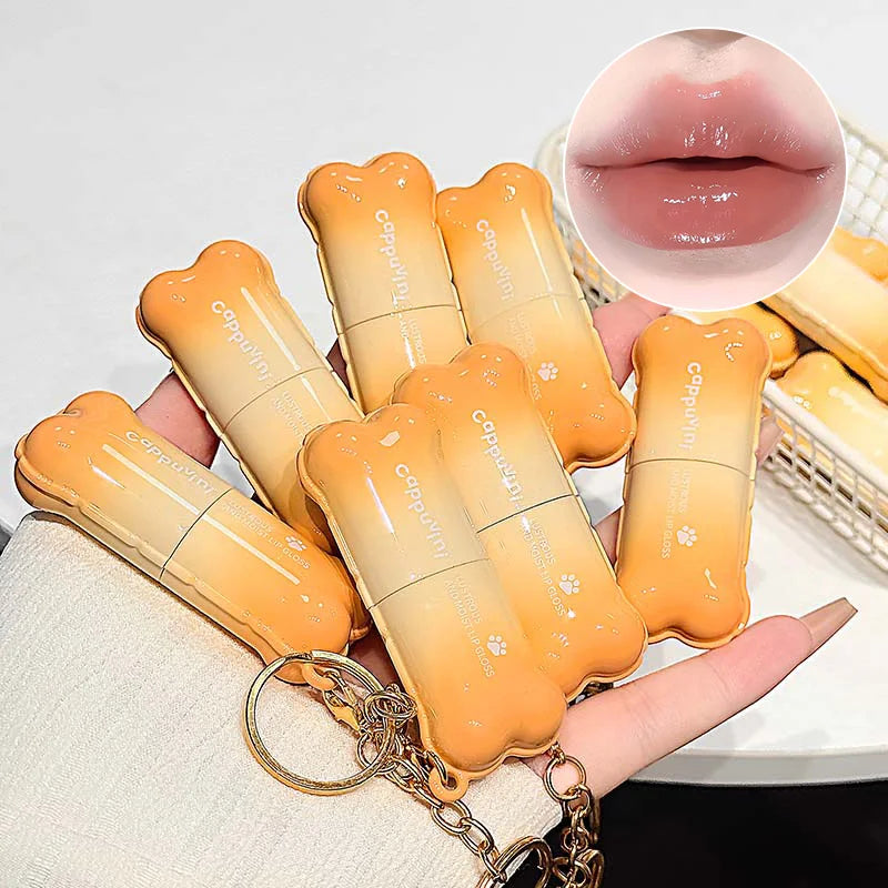 PinkCoco Bear Doodle Mirror Lip Glaze by Blushimmer, shiny nude lip gloss with long-lasting shine and skin-brightening finish.