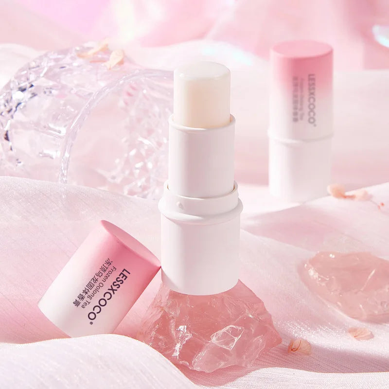 Blushimmer fruit-flavored woman's perfume stick deodorant with long-lasting fragrance in a portable solid balm form.