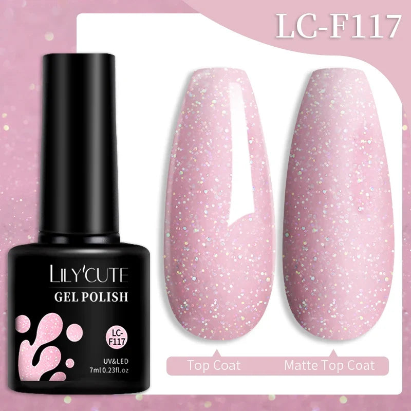 Colorful 7ml Blushimmer LILYCUTE gel nail polish bottles in various shades for long-lasting manicures and nail art.