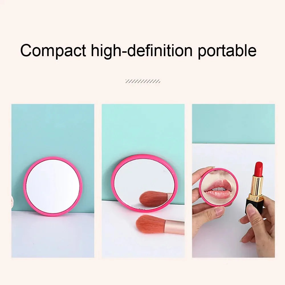 Round pocket mirror with customizable logo, featuring red, pink, white, and black design, ideal for wedding souvenirs and gifts.