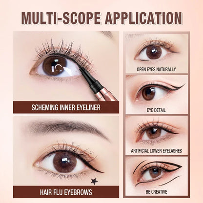 Black waterproof liquid eyeliner from Blushimmer's O.TWO.O Slim series, featuring a sleek applicator for precise, long-lasting lines.