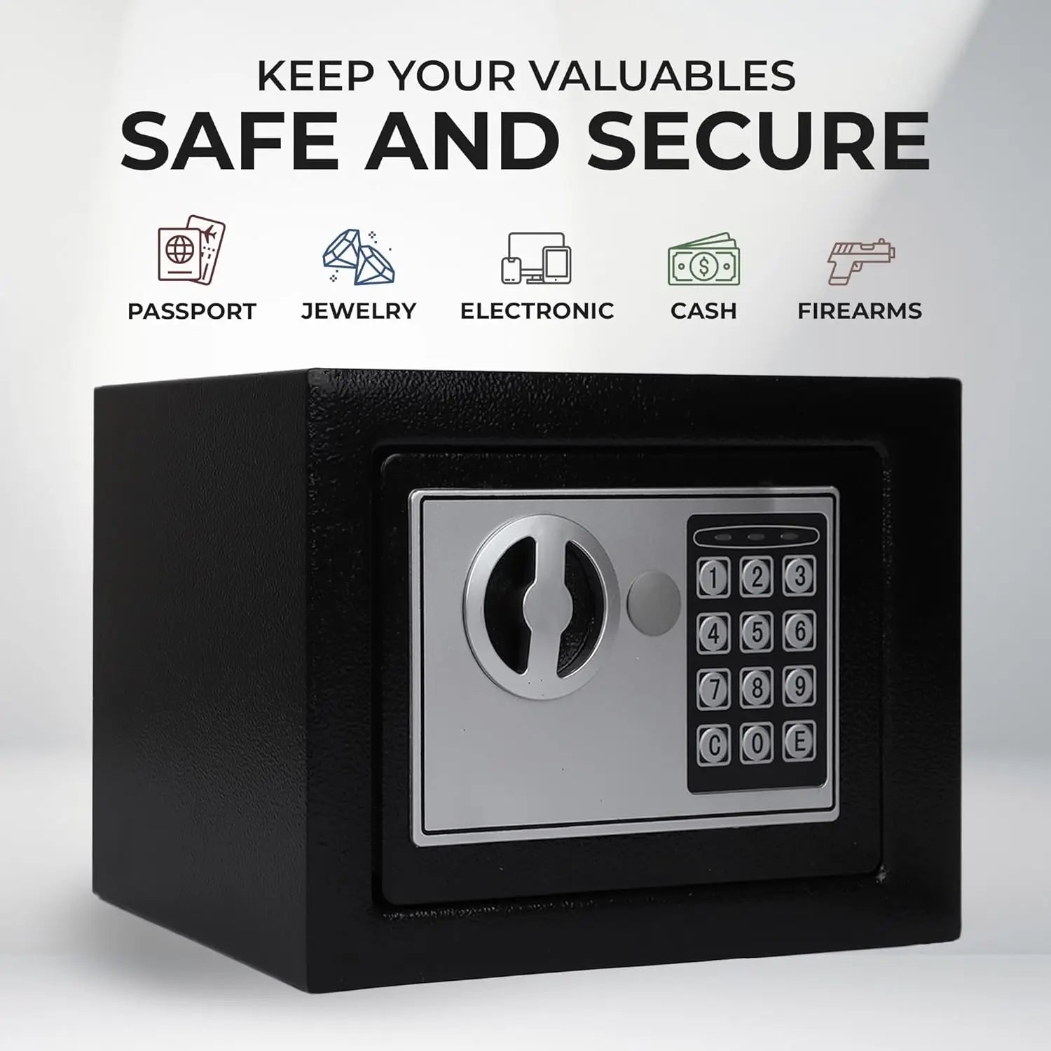 Electronic Safe Box with Digital Code Lock Emergency Key for Cash Passport Documents Jewelry Home Security
