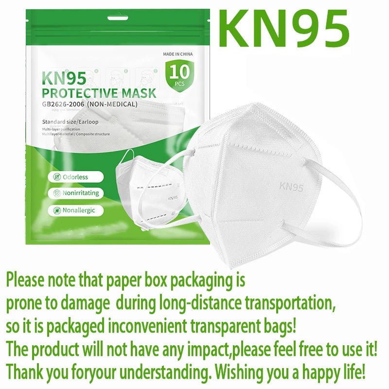 20/40/60pcs white and black 5-layer KN95 masks, with breathable elastic earrings, filtration efficiency of 95%, dustproof