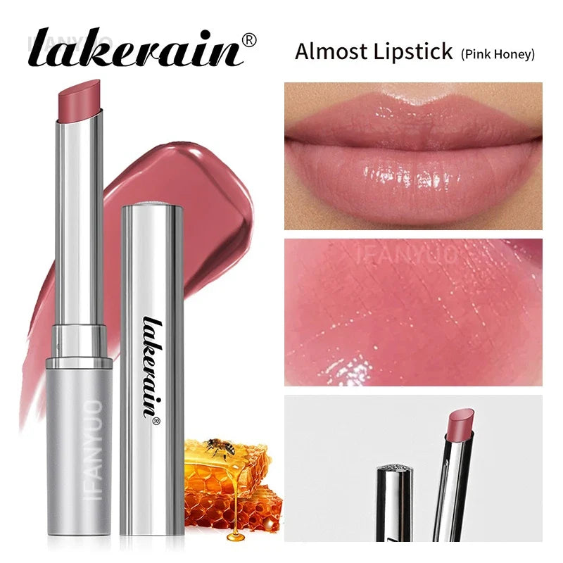 Blushimmer Vitamin E Pink Honey Lipstick balm with nourishing, moisturizing, tinted, and plumping natural color for smooth lips.