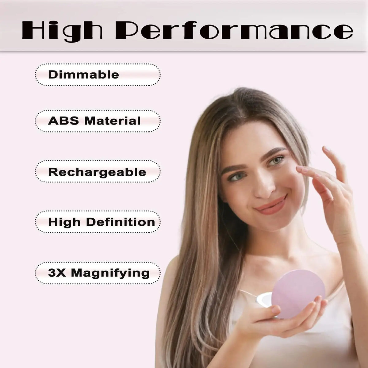 Blushimmer rechargeable LED compact mirror with 1x/3x magnification, handheld travel mirror with built-in lights.