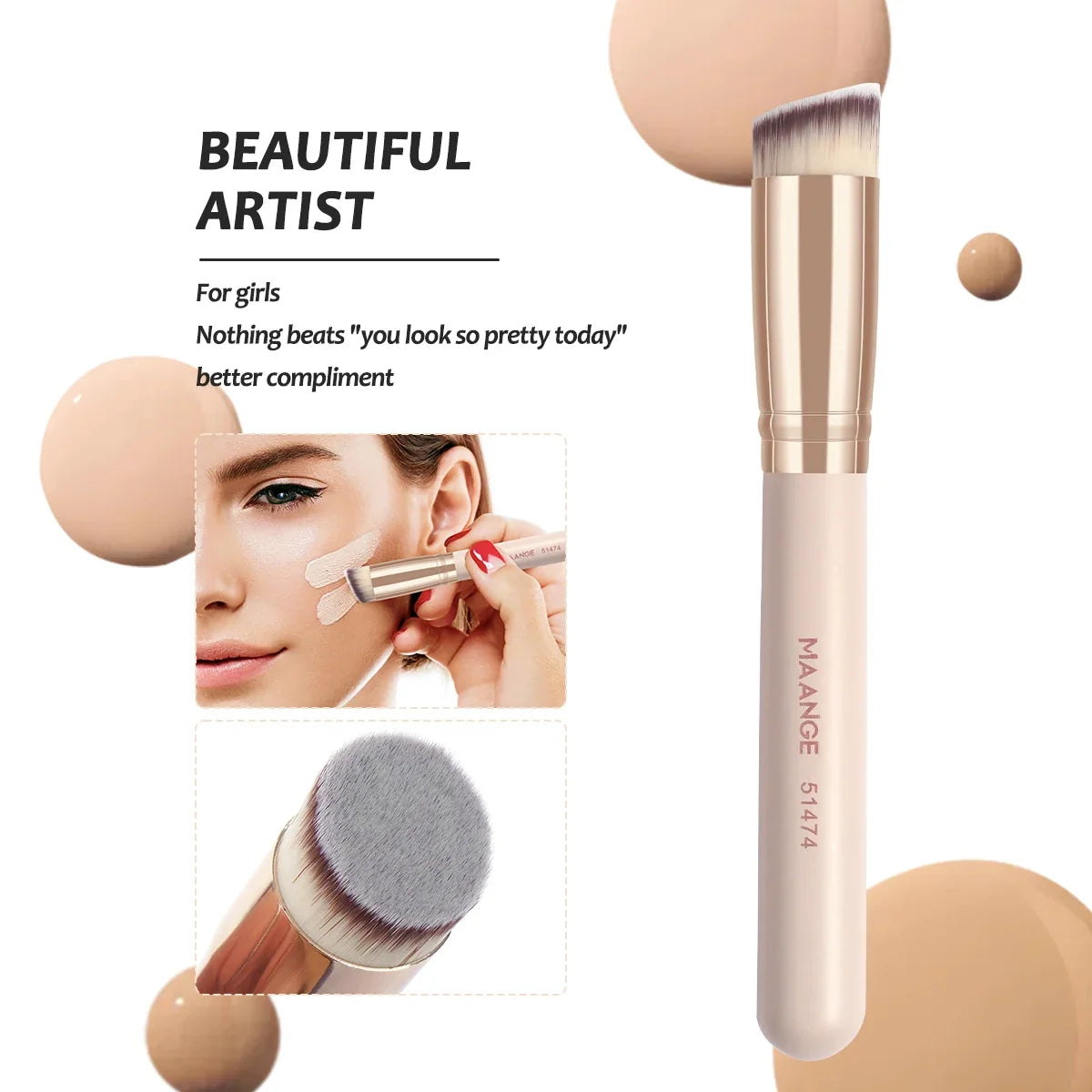 Set of 7 Blushimmer makeup brushes with soft bristles for foundation, powder, concealer, and blush application.