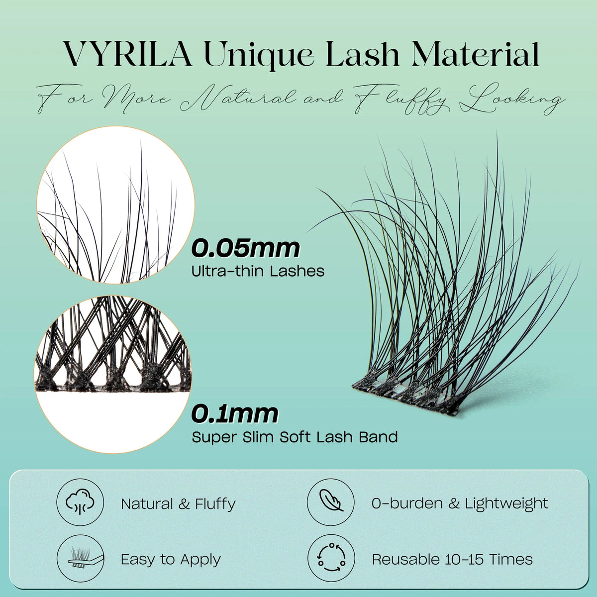 Blushimmer 3D wispy eyelash extension clusters with C curl, 0.1mm thin band, reusable natural lash DIY kit, shown in the image.